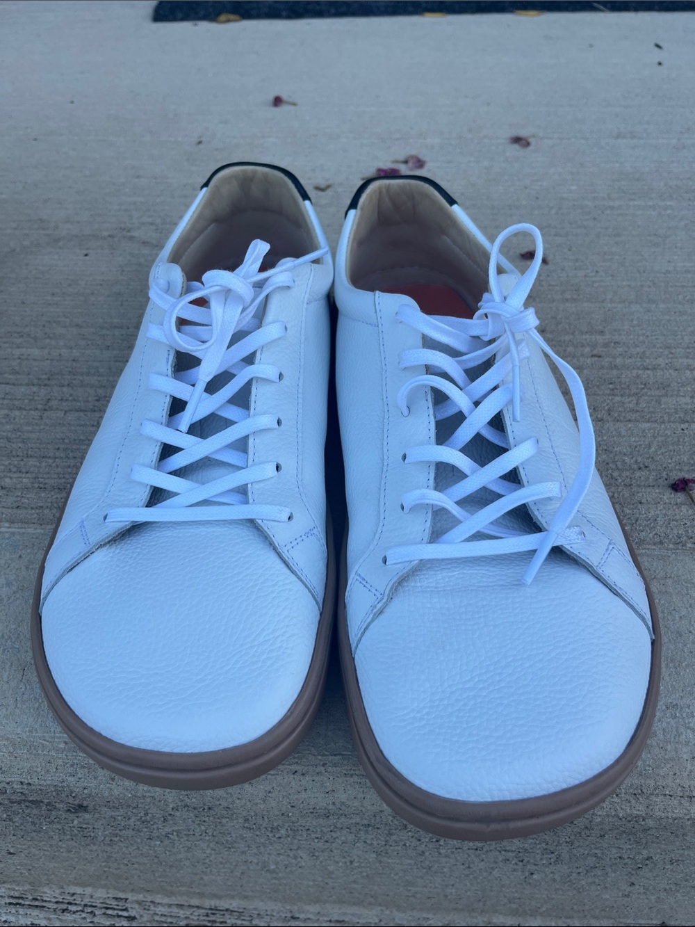 Men's White Leather Lace-Up Sneakers with Tan Outsole